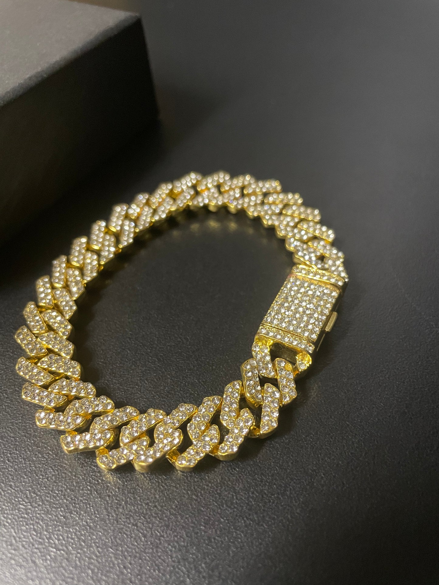 12mm Gold Cuban Link CZ bracelet (light)