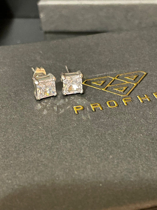 Silver crystal stud square earrings