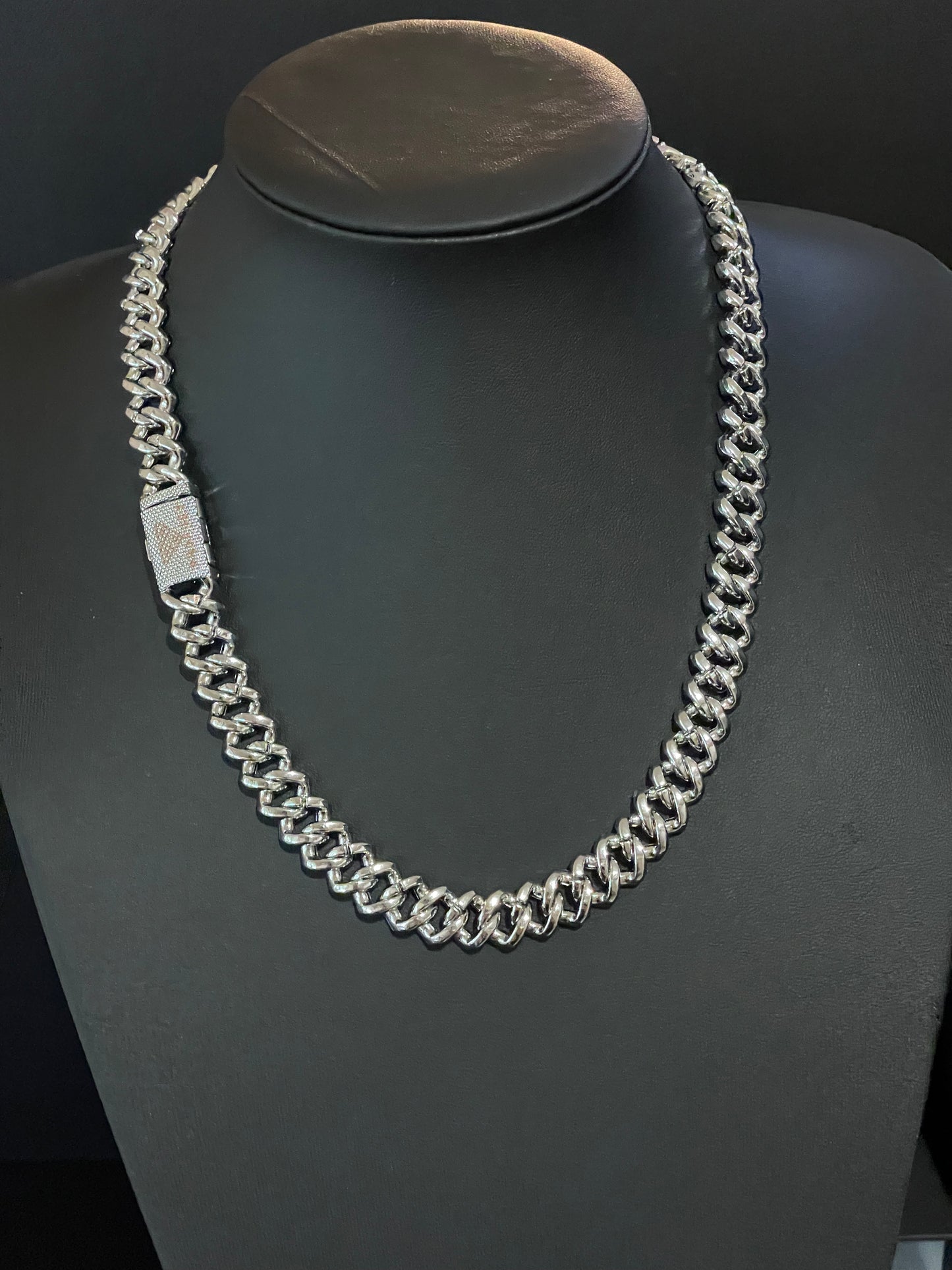 12mm Silver Cuban Link CZ necklace (light)