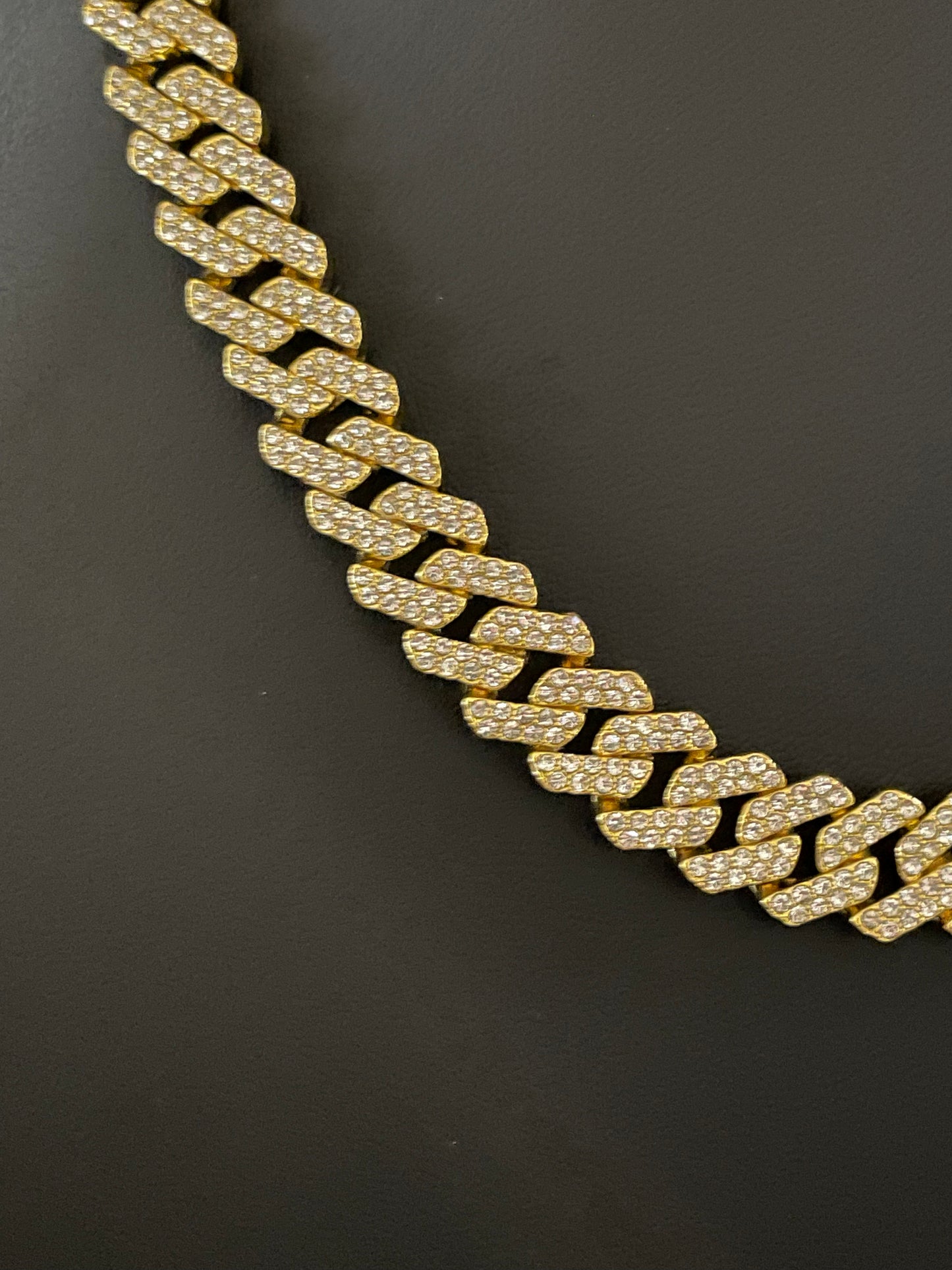 12mm Gold Cuban Link CZ necklace (light)