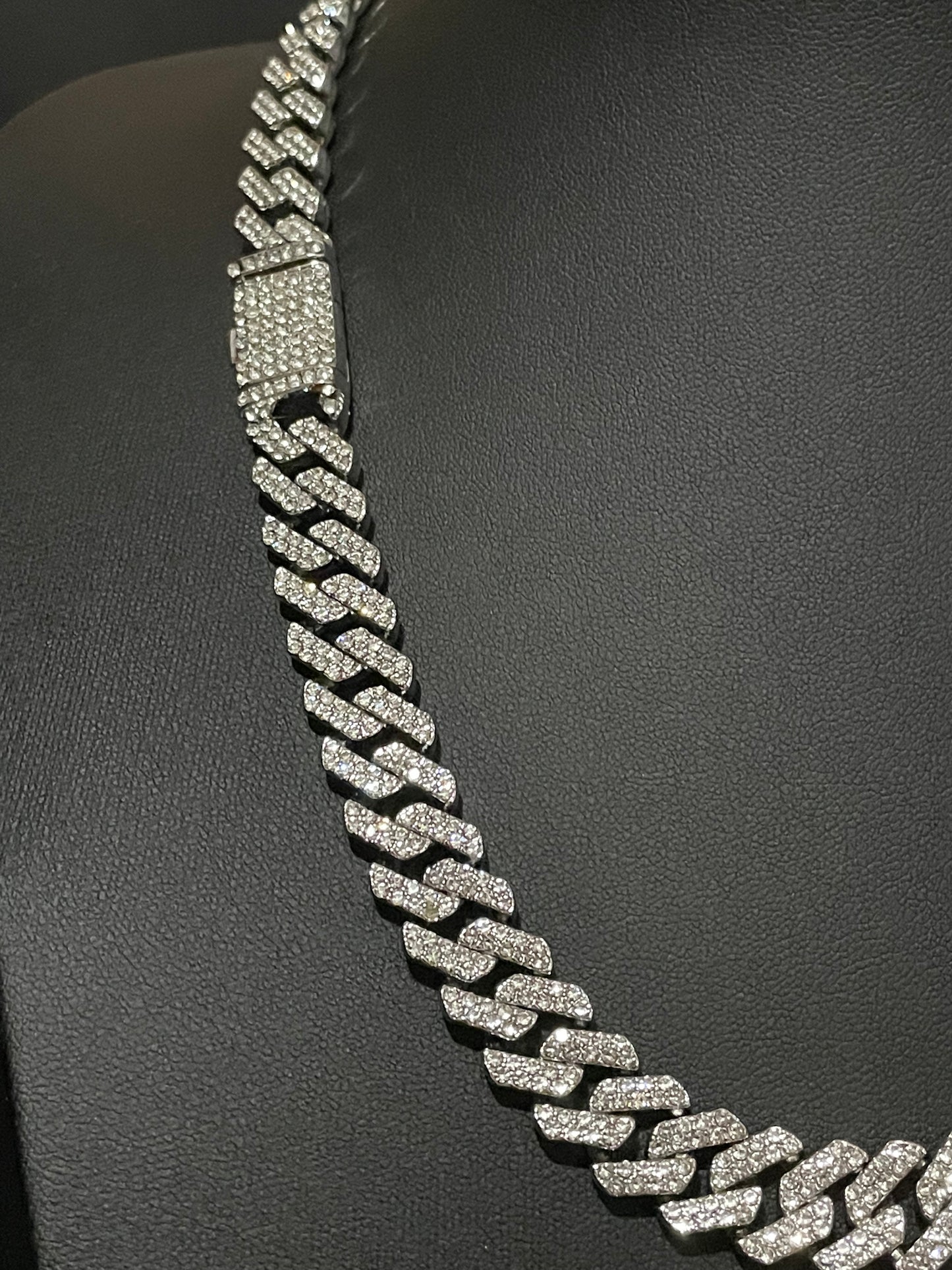 12mm Silver Cuban Link CZ necklace (light)
