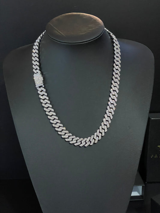 12mm Silver Cuban Link CZ necklace (light)