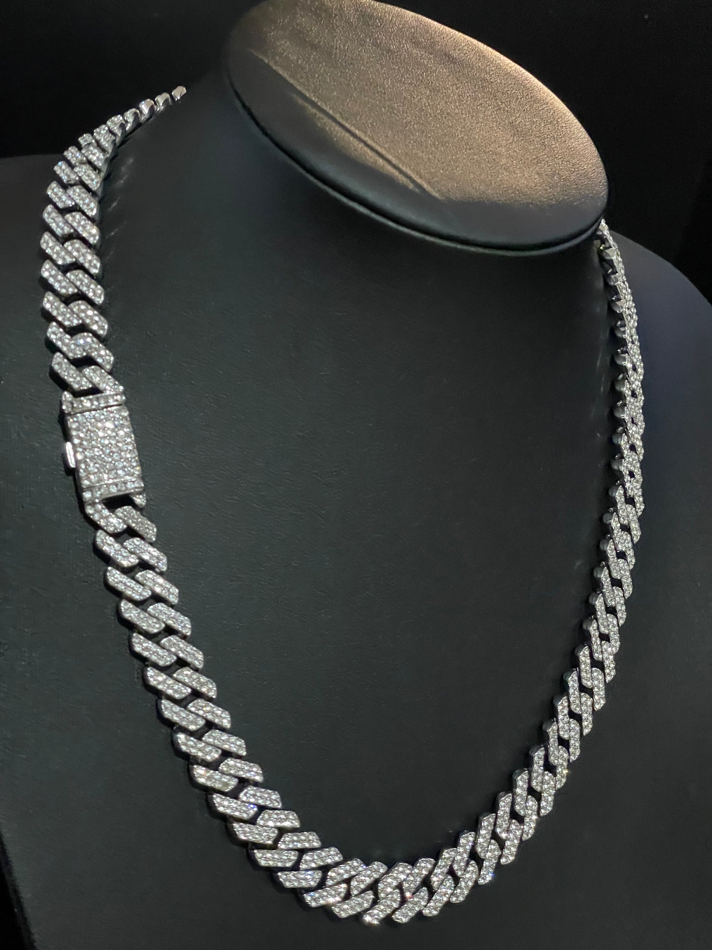 12mm Silver Cuban Link CZ necklace (light)