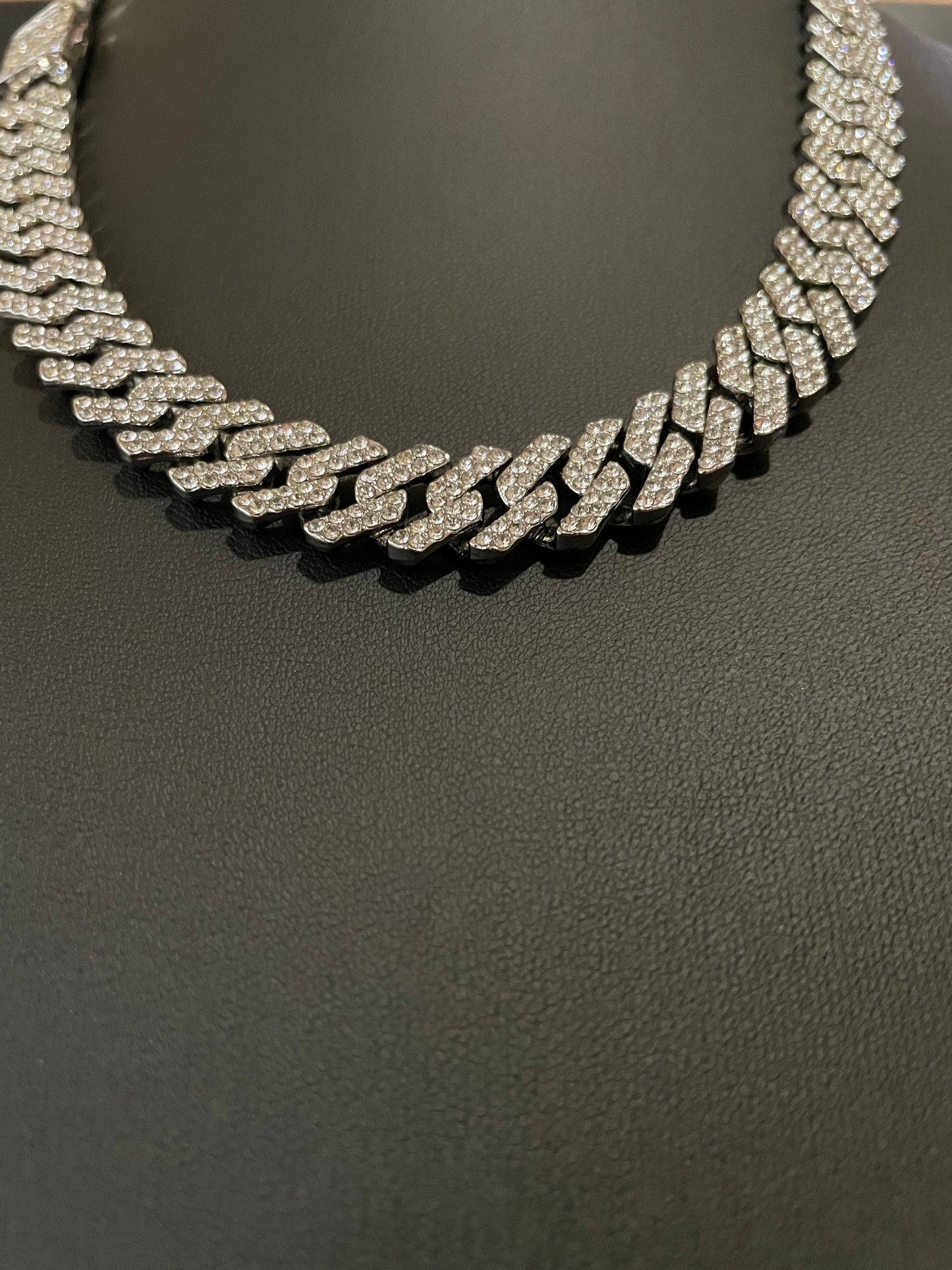 12mm Silver Cuban Link CZ necklace (light)