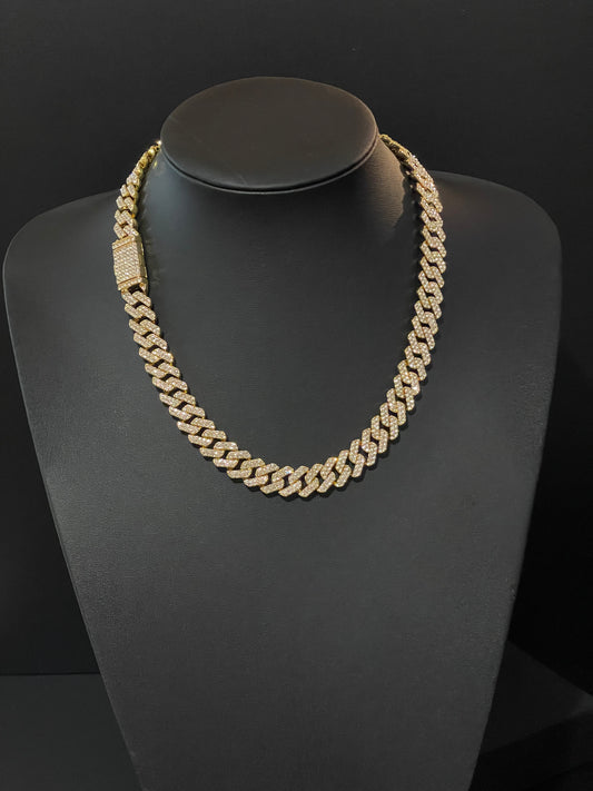 12mm Gold Cuban Link CZ necklace (light)