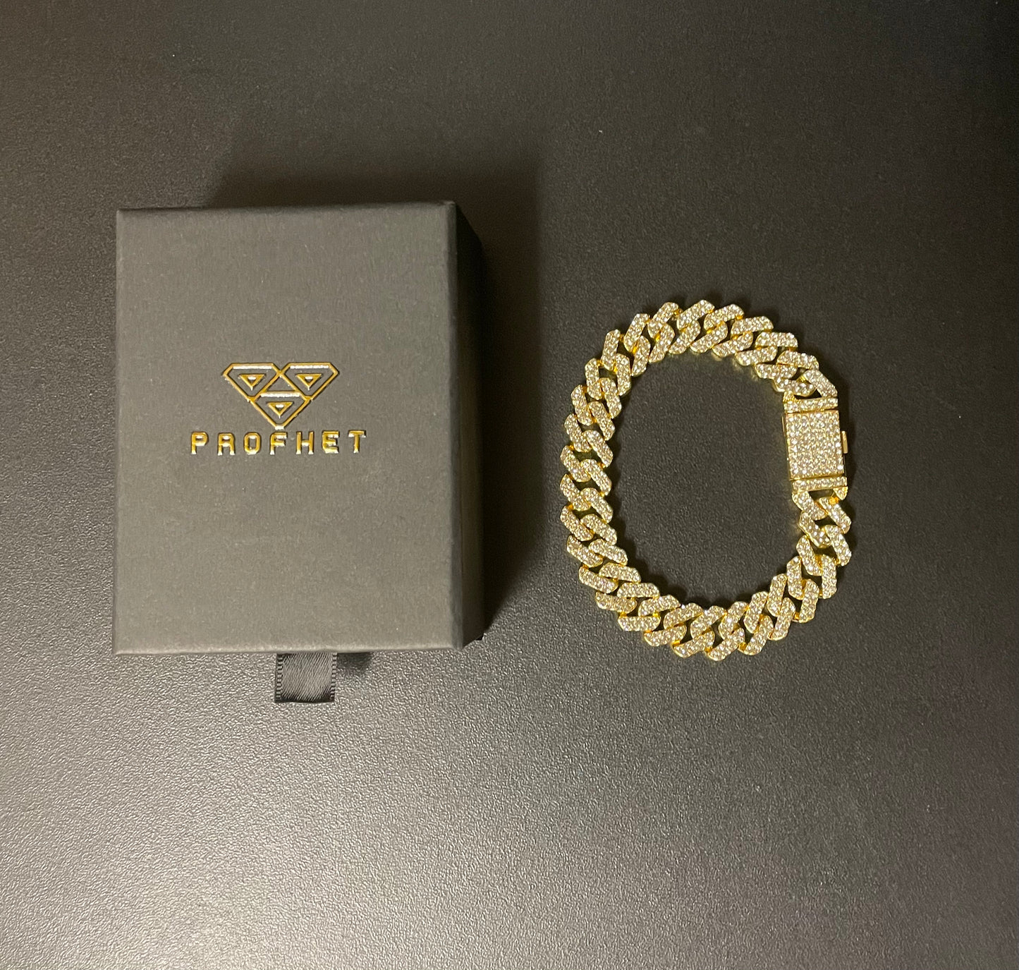 12mm Gold Cuban Link CZ bracelet (light)