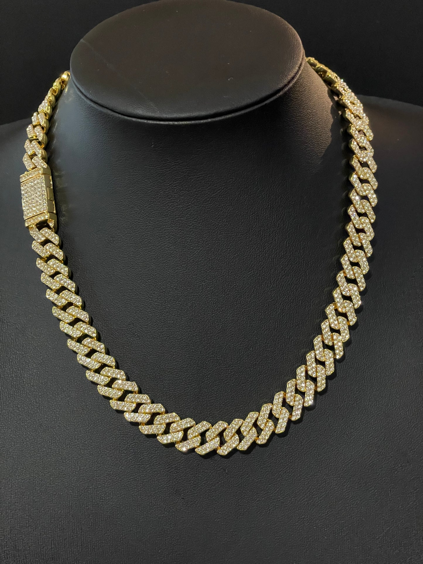 12mm Gold Cuban Link CZ necklace (light)