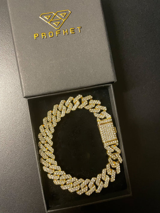 12mm Gold Cuban Link CZ bracelet (light) - Profhet Necklace