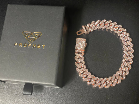 12mm Rose Gold Cuban Link CZ bracelet (light) - Profhet Necklace