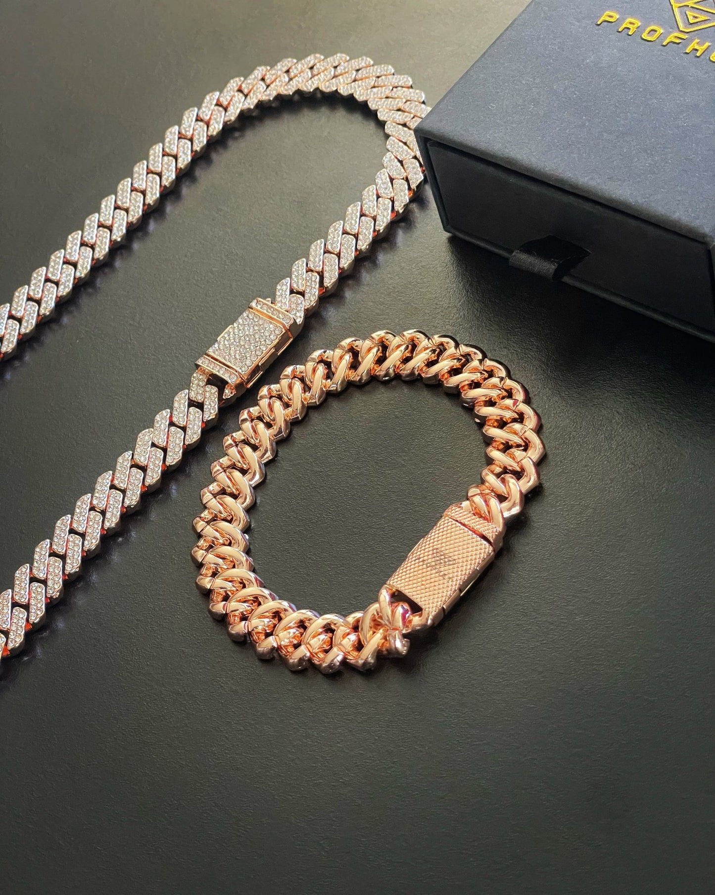 12mm Rose Gold Cuban Link CZ bracelet (light) - Profhet Necklace