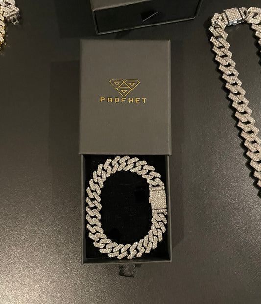 12mm Silver Cuban Link CZ bracelet (light) - Profhet Necklace