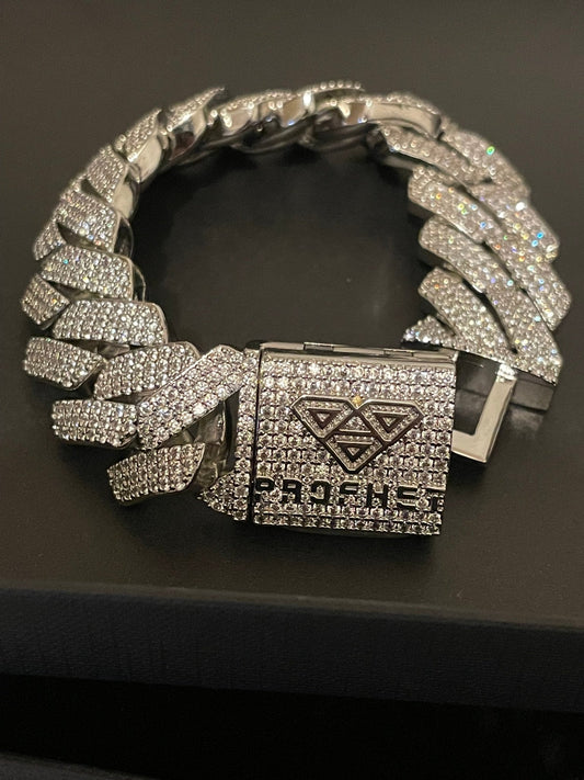 20mm White Gold CZ Cuban bracelet - Profhet Necklace