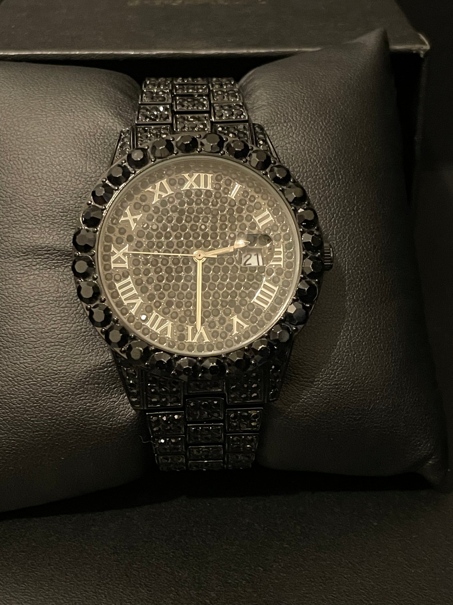 Cubic Zirconia Black Diamond Watch