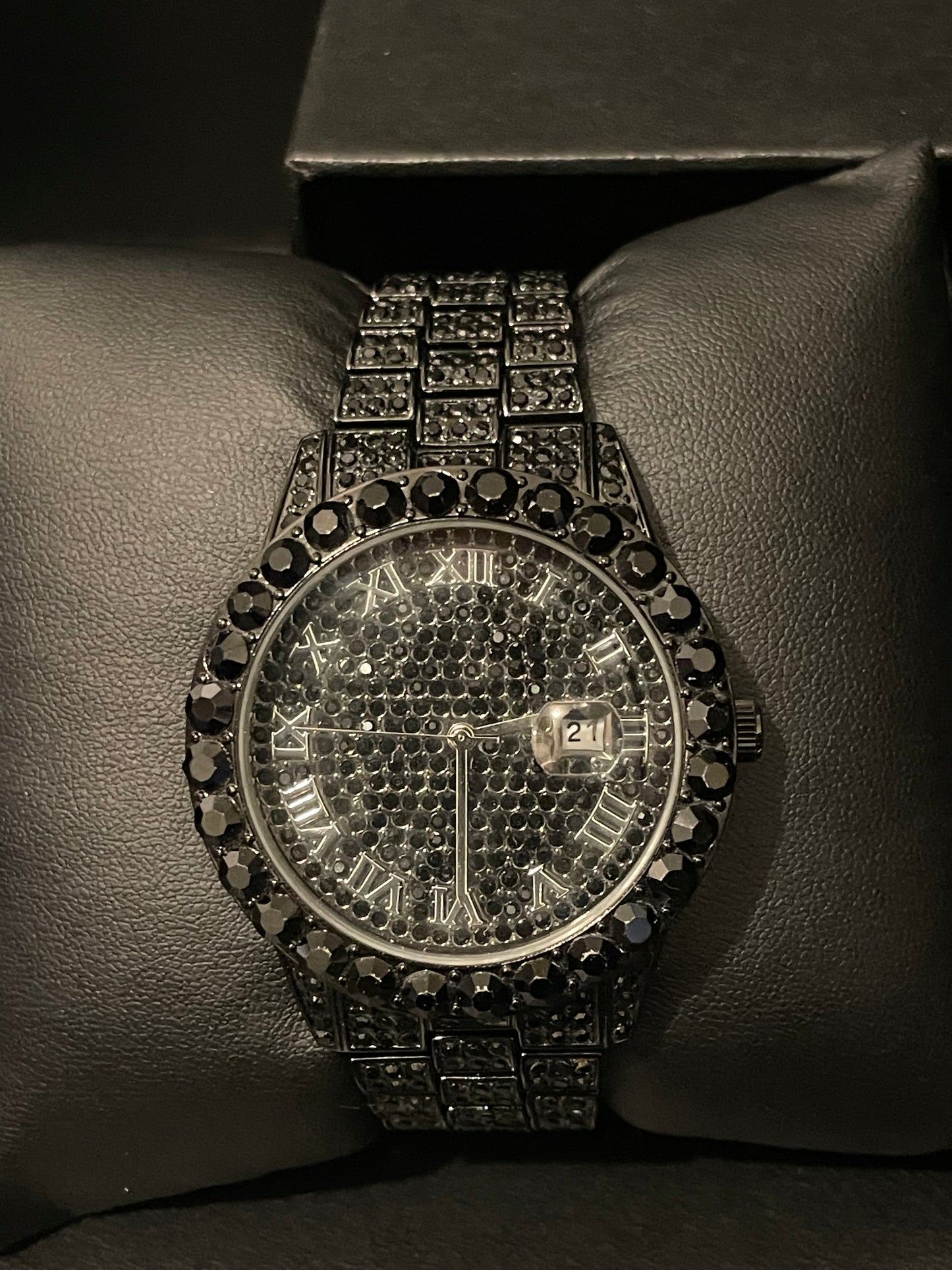 Cubic Zirconia Black Diamond Watch