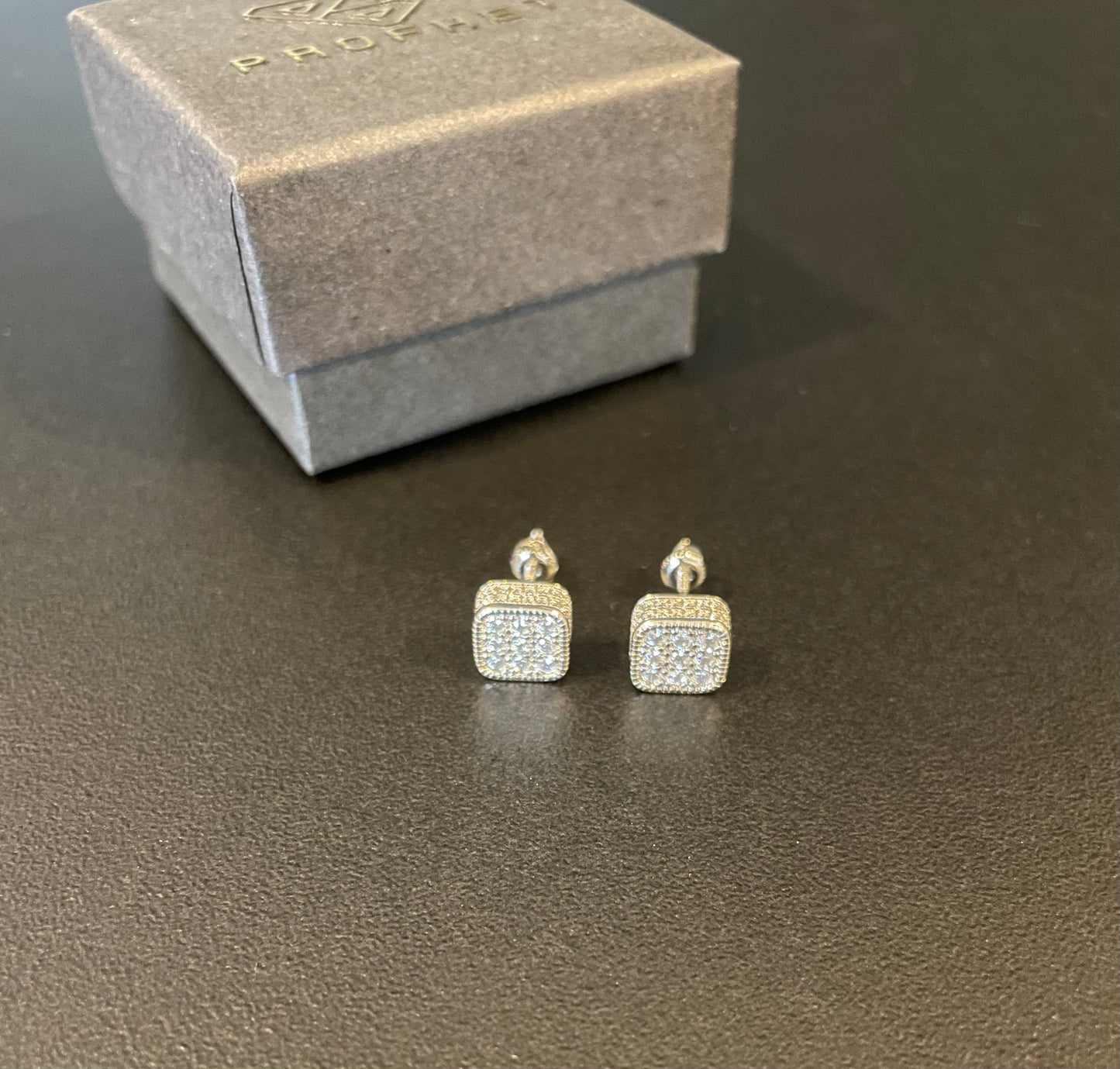 CZ silver square earrings