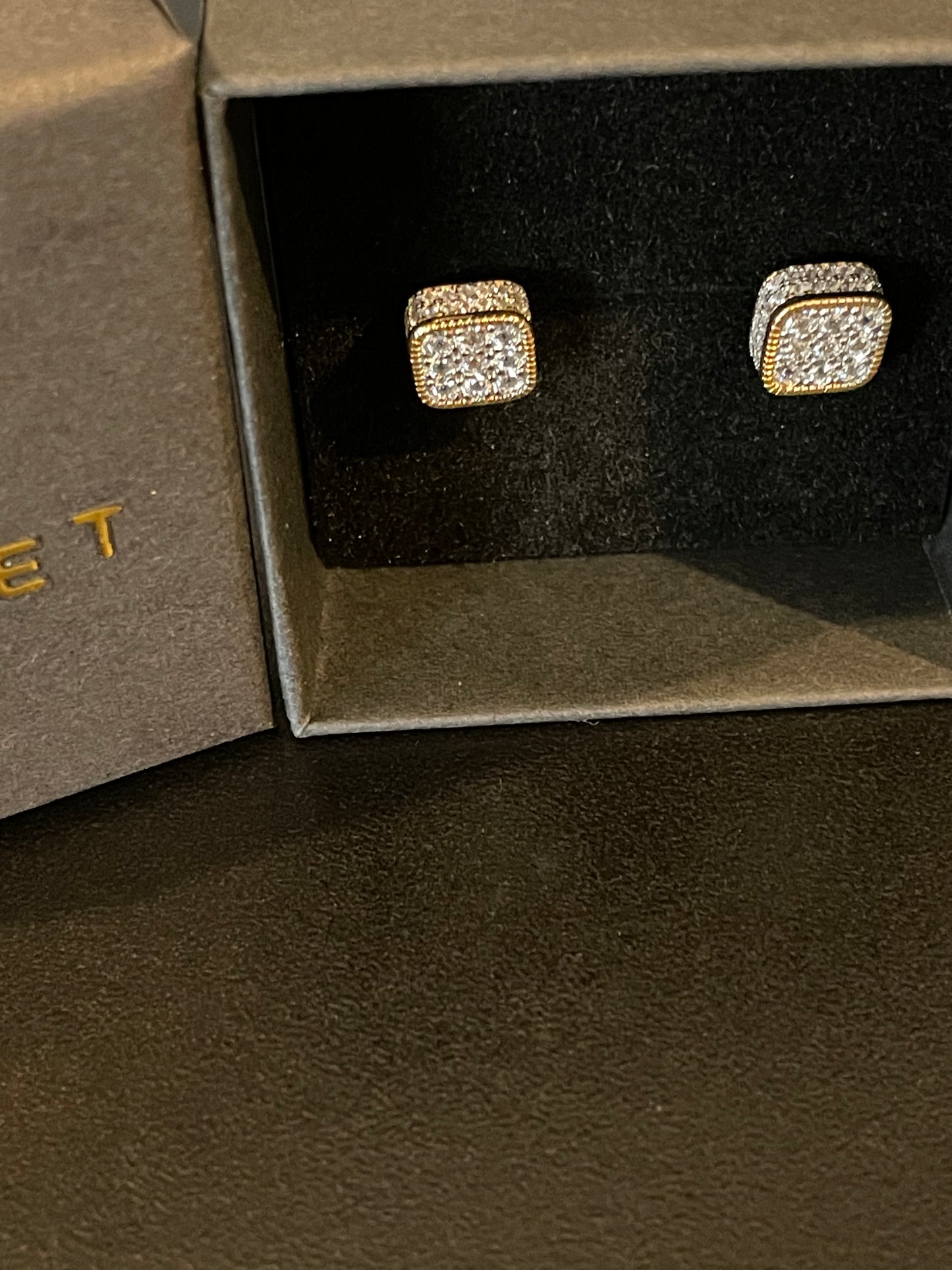 CZ gold square earrings