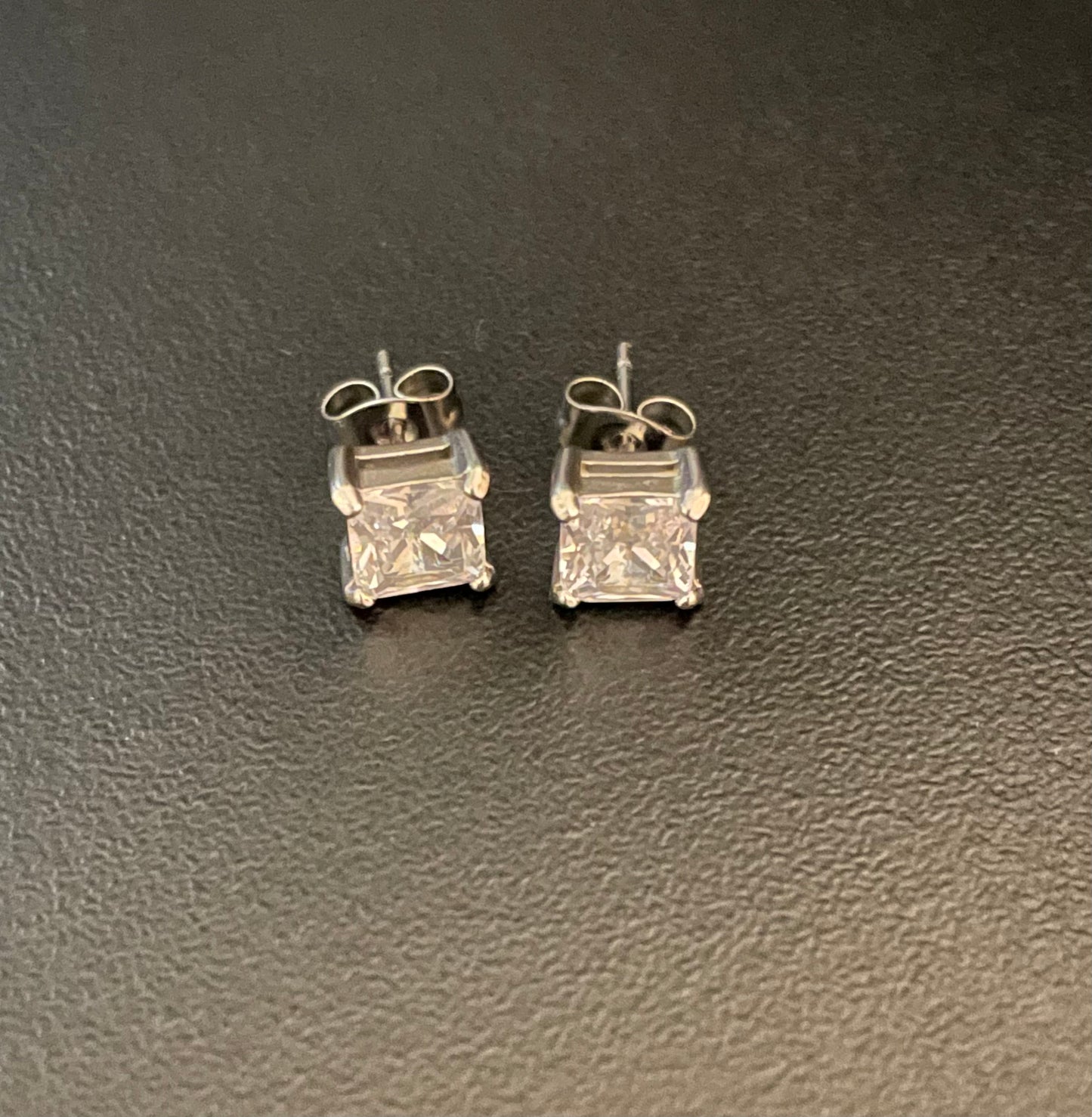 Silver crystal stud square earrings