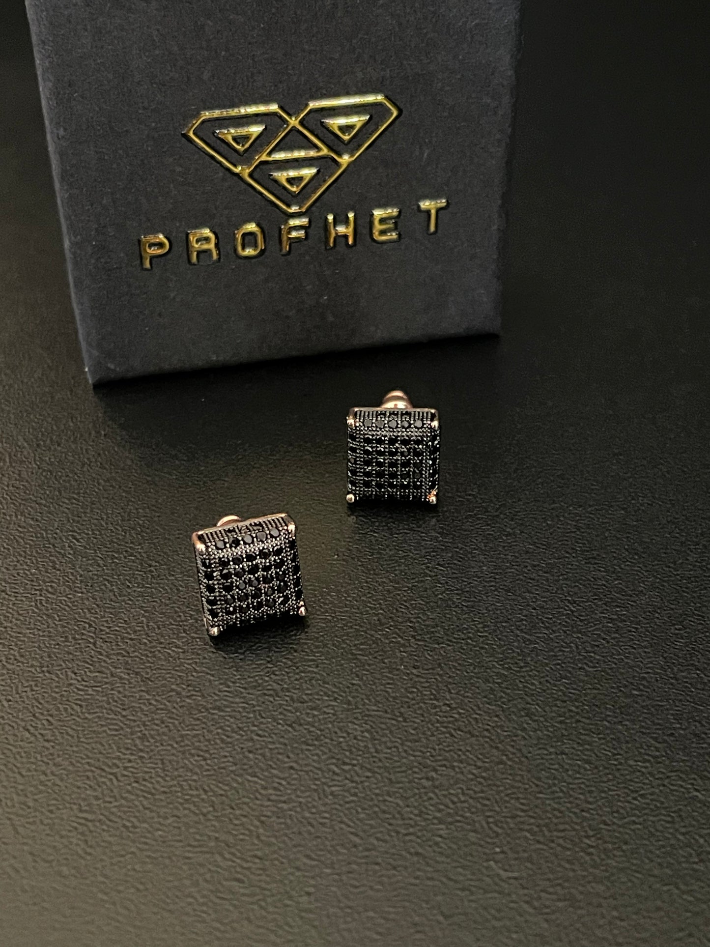 Black zircon square earrings