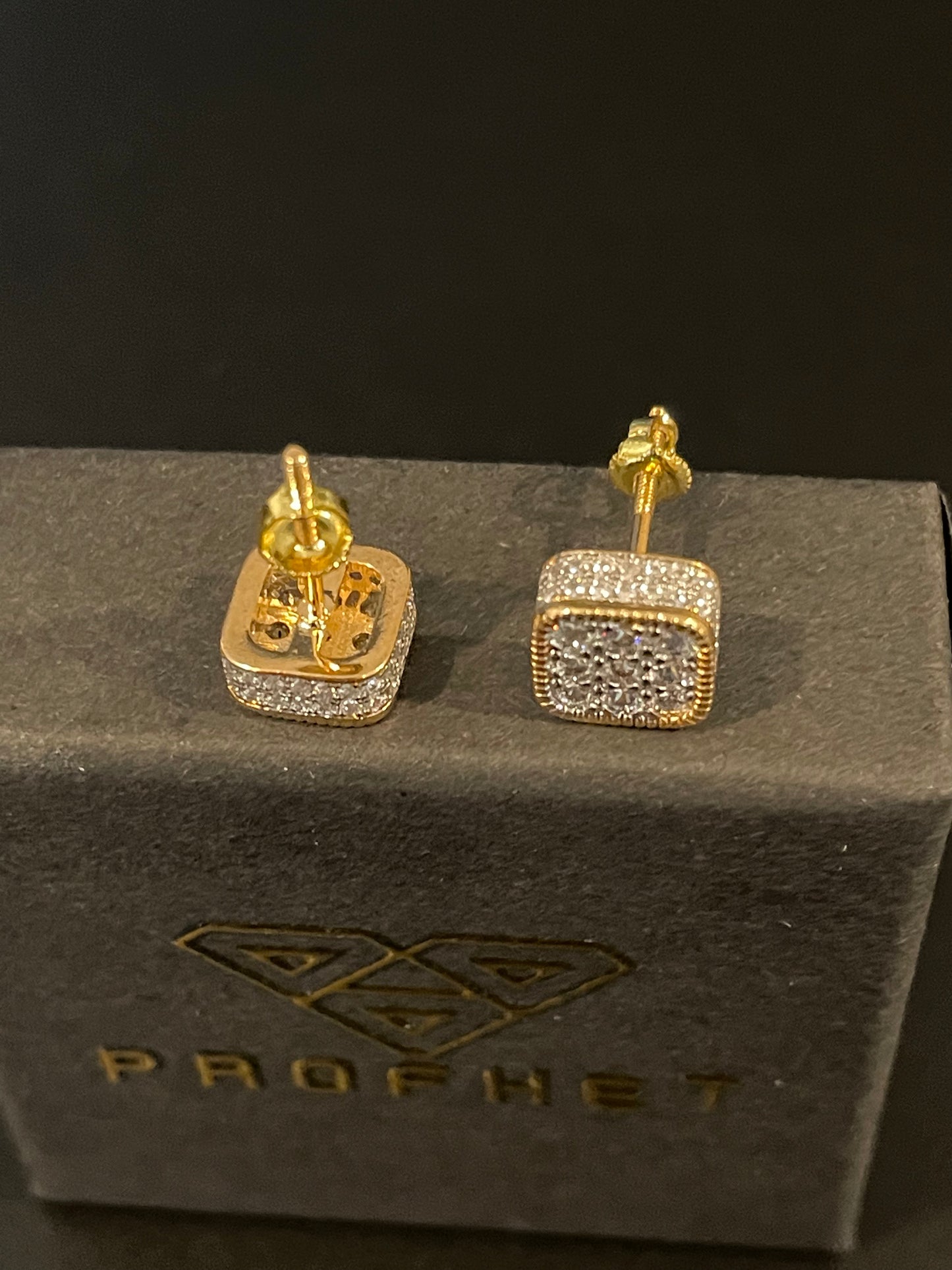 CZ gold square earrings