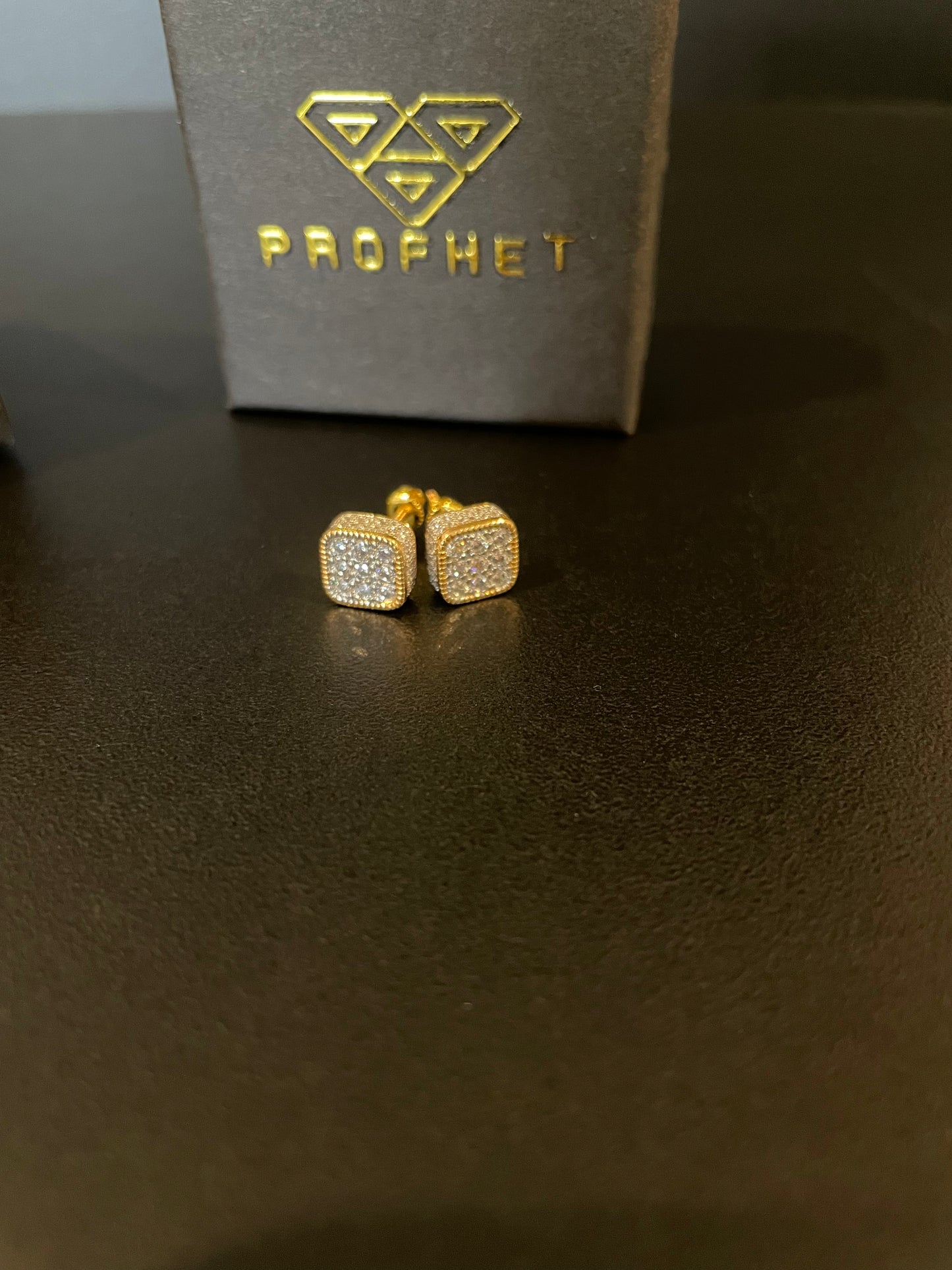 CZ gold square earrings