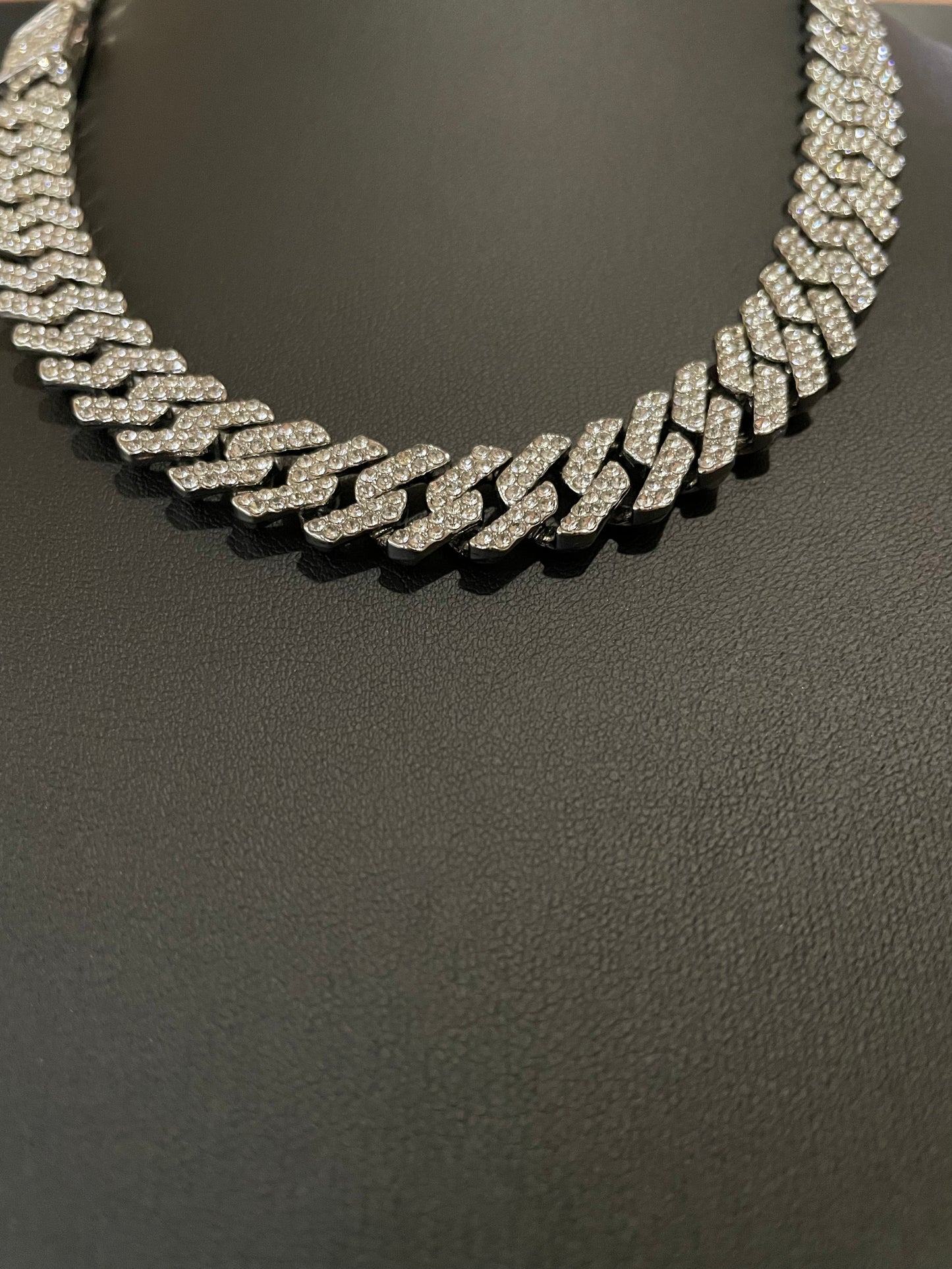 12mm Silver Cuban Link CZ necklace