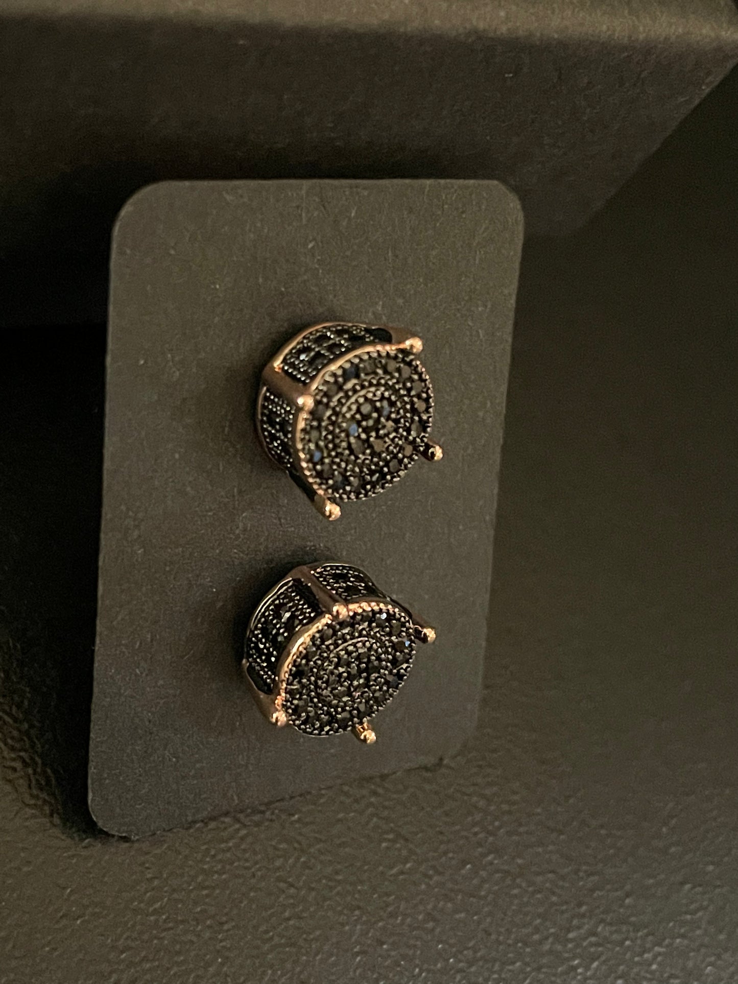 Black zircon round earrings