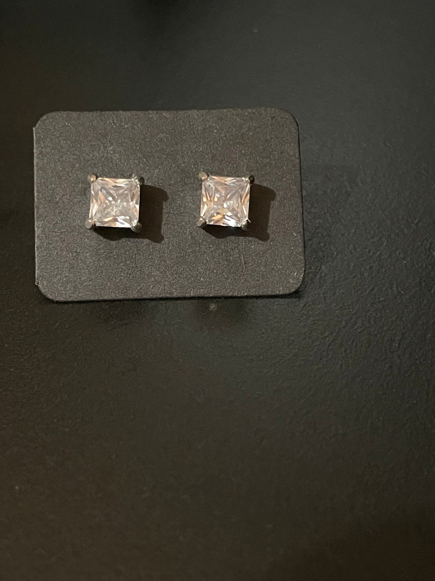 Silver crystal stud square earrings