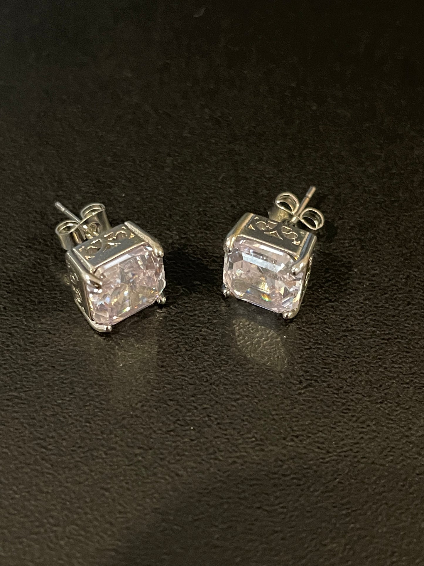 Silver 925 plated square zircon earrings