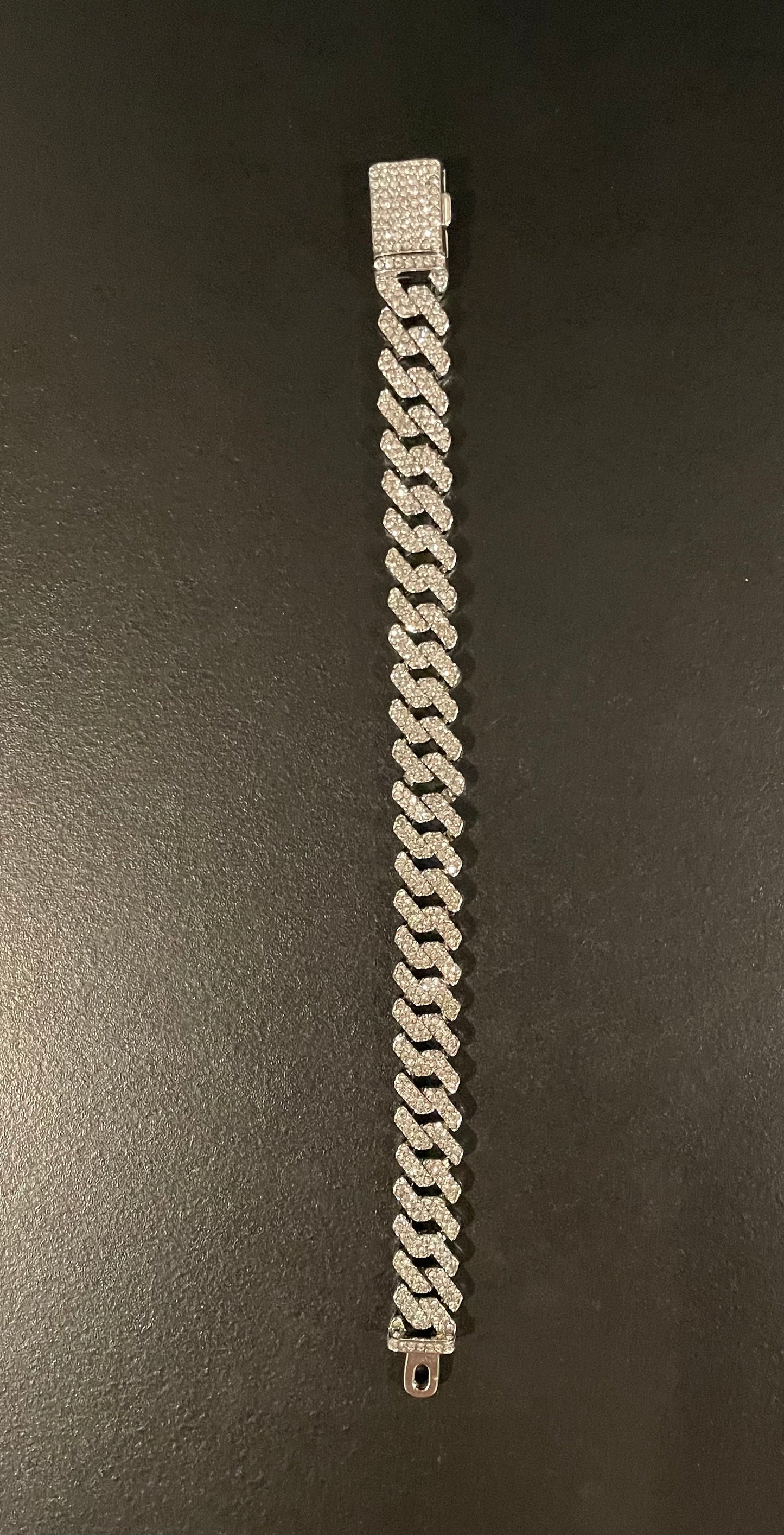 12mm Silver Cuban Link CZ bracelet (light)